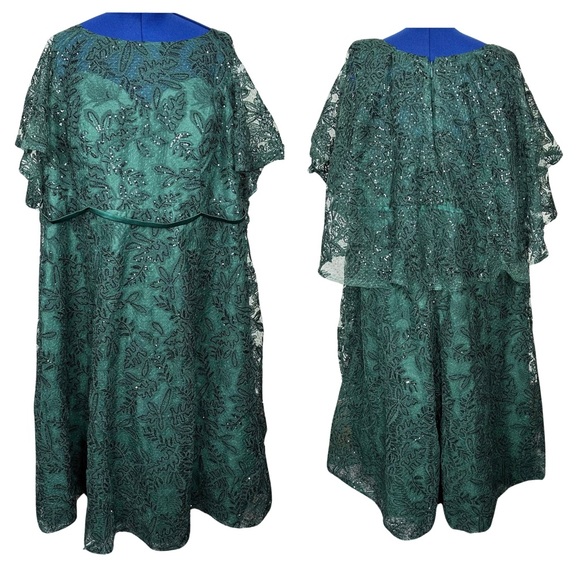 JJs House Dresses Jjs House Green Lace Sequined Midi Tea Length